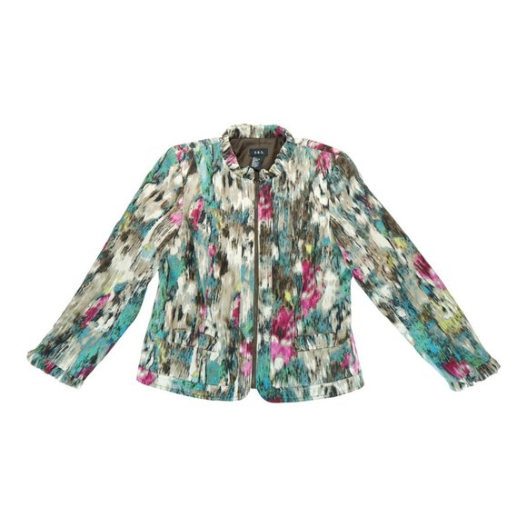 RQT Art Paint Splash‎ Print Full Zip Lined Corduroy Jacket Blazer Pockets L EUC - Picture 1 of 7